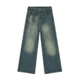 thumbnail image 1 of Mens Wide Leg Jeans Mid Rise With Buttoned Pockets Durable Classic Fit Trousers For Everyday Wear Made From Cotton Denim, 1 of 6