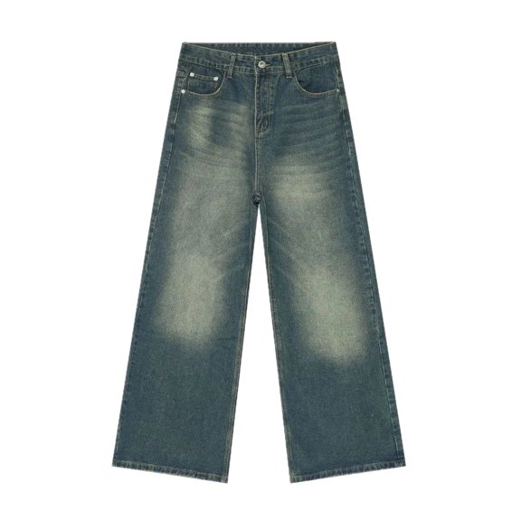 Mens Wide Leg Jeans Mid Rise With Buttoned Pockets Durable Classic Fit Trousers For Everyday Wear Made From Cotton Denim