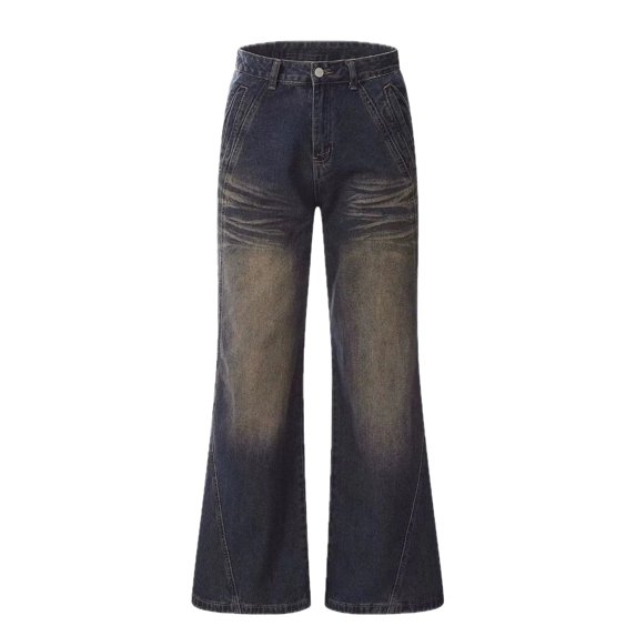 Mens Wide Leg Jeans Washed Denim Relaxed Fit Casual Trousers 100 Percent Cotton Slightly Stretchy Durable Construction