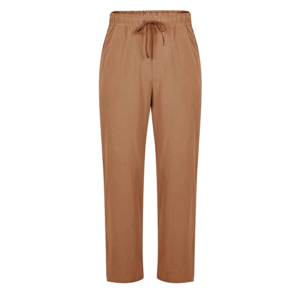 Mens Wide Leg Linen Pants with Pockets Elastic Waisted Drawstring Lightweight Beach Pant Casual Summer Trouser (M, Brown)