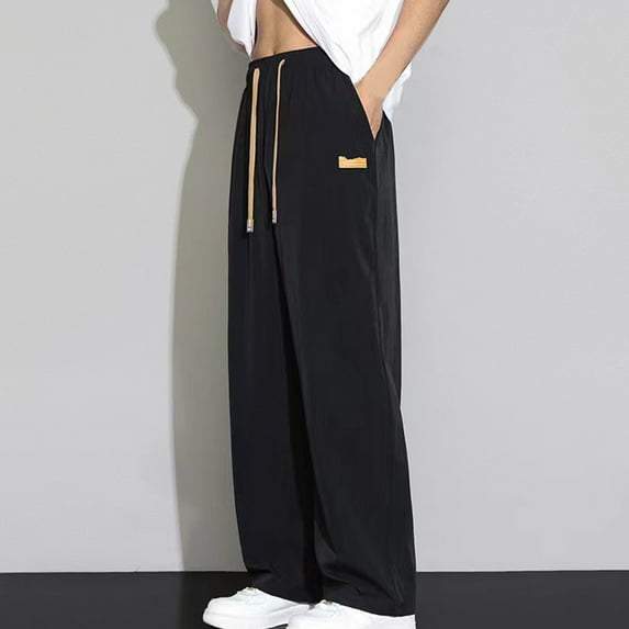 Mens Wide Leg Pants with Pockets Big and Tall 2X-5X Plus Size Drawstring Elastic Waist Trousers Casual Solid Loose Comfort Loungewear Pant