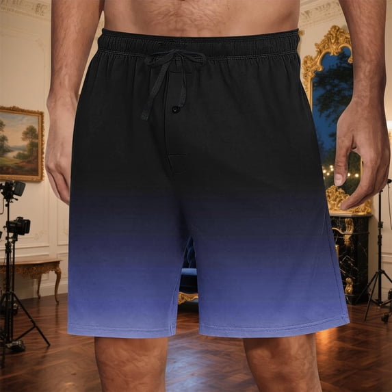 Mens Wide Leg Shorts with Pockets and Drawstring Elastic Waist Casual Gradient Printed Relaxed Pull-On Breathable Loungewear Pajama Beach Short
