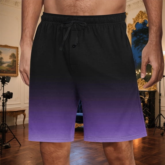 Mens Wide Leg Shorts with Pockets and Drawstring Elastic Waist Casual Gradient Printed Relaxed Pull-On Breathable Loungewear Pajama Beach Short