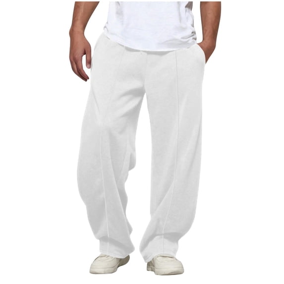 Mens Wide Leg Sweatpants Drawstring Elastic Waist High Waisted Pants Comfort Casual Trousers Baggy Relaxed Fit Sweatpant Gym Traning Track Joggers Pants