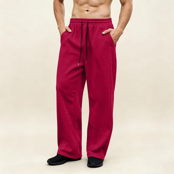Mens Wide Leg Sweatpants Drawstring Elastic Waist Loose Open Bottom Casual Soft Pants Straight Leg Uncuffed Lounge Athletic Workout Street Sweat Pants with Pockets