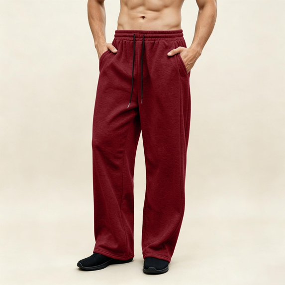 Mens Wide Leg Sweatpants Drawstring Elastic Waist Loose Open Bottom Casual Soft Pants Straight Leg Uncuffed Lounge Athletic Workout Street Sweat Pants with Pockets