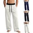 thumbnail image 1 of Mens Wide Leg Sweatpants Drawstring Waist Baggy Pants with Pockets Trendy Patchwork Streetwear Gray M, 1 of 7