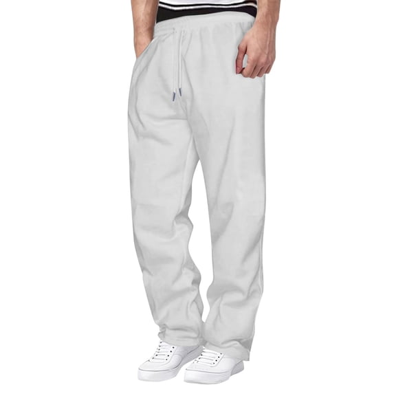 Mens Wide Leg Sweatpants, Men's Baggy Fleece Workout Sweatpants with Pockets Drawstring Lounge Athletic Running Pants S-2XL