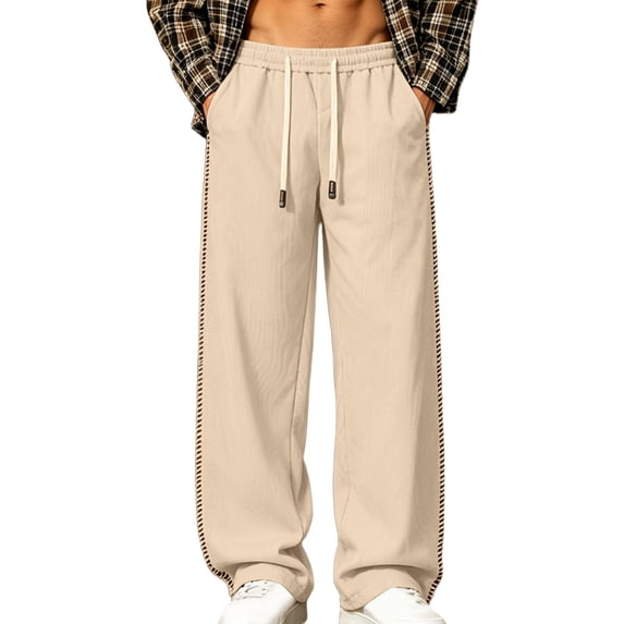 Mens Wide Leg Sweatpants Side Stripe Drawstring Elastic Waist Loose Pants with Pockets Fall Winter Casual Straight Loose Workout Athletic Pants