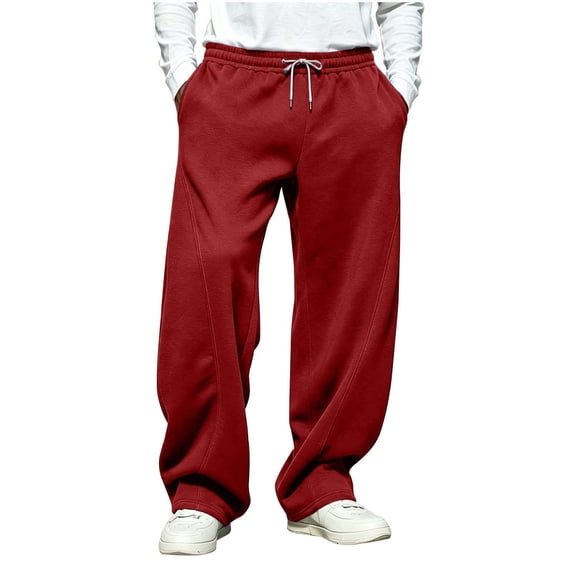 Mens Wide Leg Sweatpants Solid Color Elastic Waist Loose Baggy Sweatpants Fashion Casual Winter Drawstring Outdoor Workout Pants with Pockets
