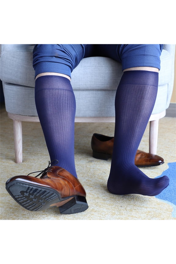 Mens Wide Striped Toe Sheer Business Dress Socks Silk High Thin Breathable