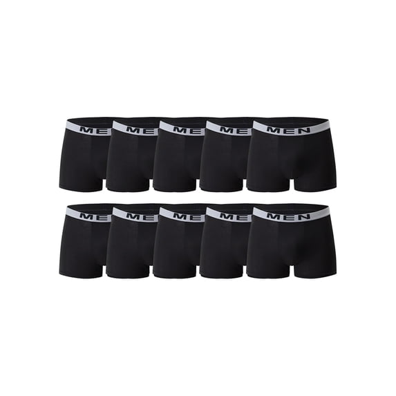 Mens Wide Waistband Letter Print Solid Underwear Trunks 10 Pack MEN (10-Pack Black) M