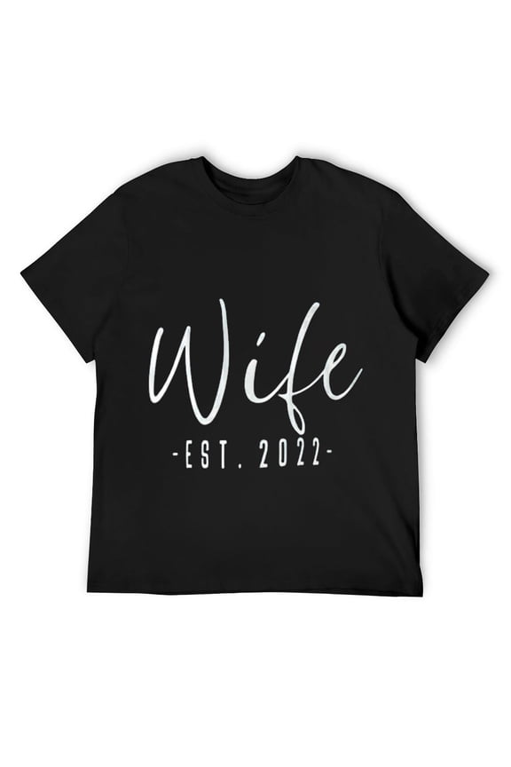 Mens Wife Est 2022 Just Married Honeymoon Wedding Couples T-Shirt Black