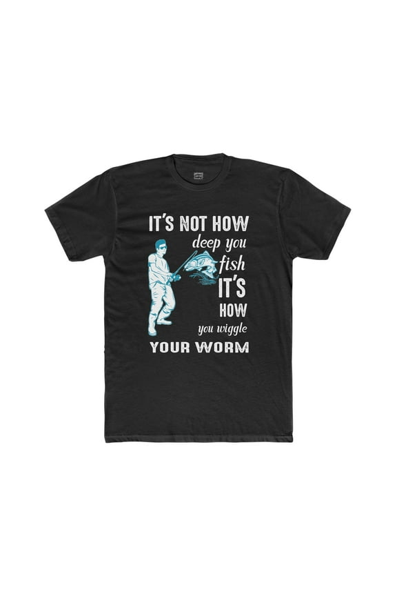 Mens Wiggle Your Worm Cotton Crew Tee Bass Fishing Funny Tee Graphic Tee