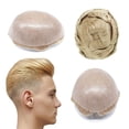 thumbnail image 1 of Mens Wigs Human Hair, Hair Systems for Men, Real Hair Units Poly Skin Hairpieces Scalloped Front #1B50, 1 of 14