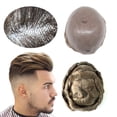 thumbnail image 1 of Mens Wigs Human Hair, Hair Systems for Men, Real Hair Units Poly Skin Hairpieces Scalloped Front #1B50, 1 of 15