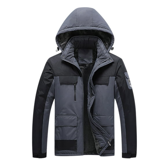 Mens Windbreaker Casual Patchwork Thicken Multi Pocket Hooded Zipper Windproof Breathable Jacket Dark Gray L Windbreakers for Men