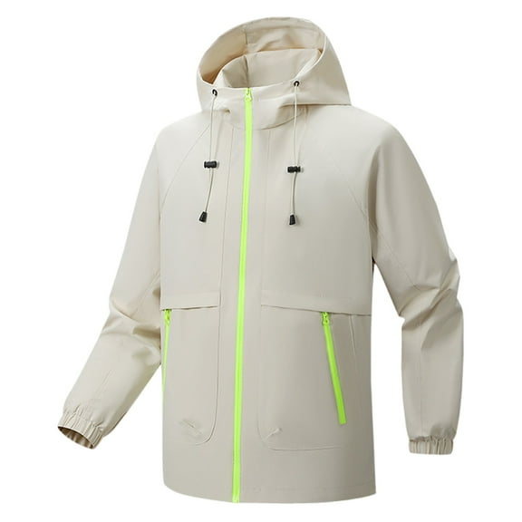 Mens Windbreaker Fashion Casual Outdoor Work Bag Long Sleeve Hooded Casual Coat/jacket Jacket White 3XL Windbreakers for Men
