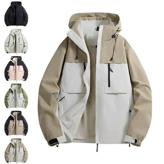 Mens Windbreaker Fashion Casual Solid Color Pockets Zipper Jacket Long Sleeve Hooded Casual Outwear Coat Gray XS Zip Front Windbreaker Jacket