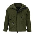 thumbnail image 1 of Mens Windbreaker Jackets Casual Solid Multi Pocket Hooded Zipper Keep Warm Long Sleeve Army Green 2XL Windbreaker Front-Zip Jacket, 1 of 7