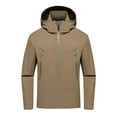 thumbnail image 1 of Mens Windbreaker Jackets Fashion Casual Solid Color Pockets Zipper Jacket Long Sleeve Hooded Casual Outwear Coat Windbreaker Front-Zip Jacket Khaki L, 1 of 5
