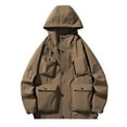 thumbnail image 1 of Mens Windbreaker Jackets Fashion Solid Color Outdoor Hiking Long Sleeve Hooded Casual Outwear Jackets Windbreaker Front-Zip Jacket Coffee 5XL, 1 of 5