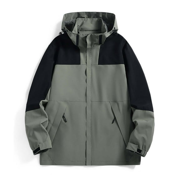 Mens Windbreaker Jackets Lightweight Detachable Hat Man Windproof Water Prooft Zipper Pocket Drawstring Hooded Outdoor Jacket Coat Jackets for Women Men's Clothing Large Mens Jacket