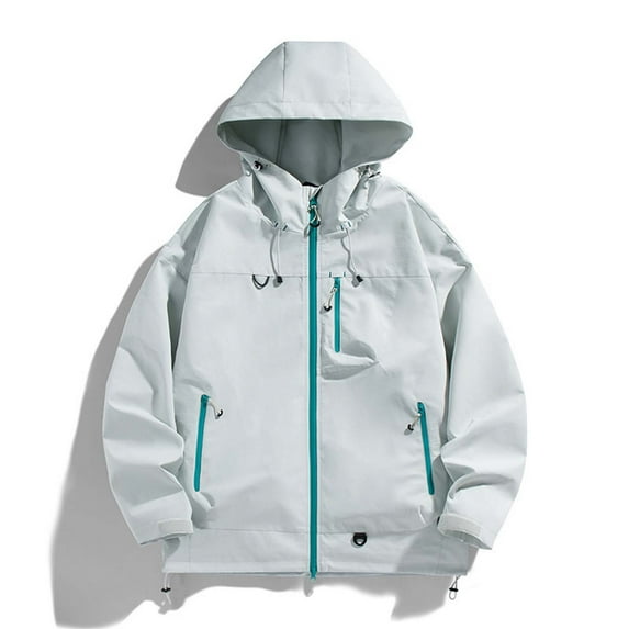Mens Windbreaker Jackets Lightweight Man Solid Color Windproof Water Prooft Zipper Pocket Drawstring Hooded Outdoor Jacket Coat Casual Trendy Warm Fall Winter jacket Men's Clothing Nice Tops for Men