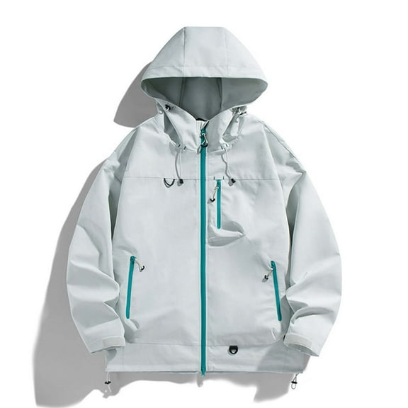Mens Windbreaker Jackets Lightweight Man Solid Color Windproof Water Prooft Zipper Pocket Drawstring Hooded Outdoor Jacket Coat Jackets for Women Casual Jacket Men's Clothing Large Mens Jacket