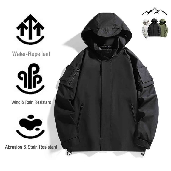 Mens Windbreaker Jackets Lightweight Men Casual Fashion Solid-Color Fleece Pocket Zipper Long Sleeve Hooded Casual Outwear Jacket Jackets for Men, Zip Up Jackets Men jackets