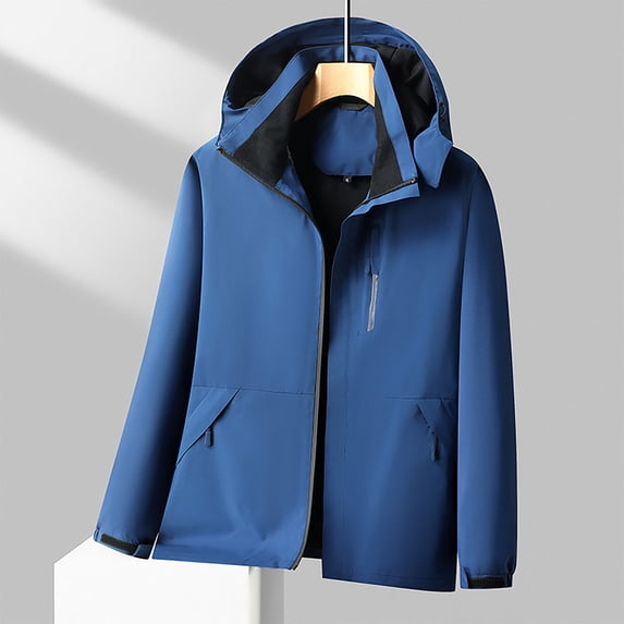 Mens Windbreaker Jackets Lightweight Men Solid-Color Fashionable Zipper Pocket Double-sided Detachable Hat Long Sleeve Hooded Casual Outwear JacketMen's Clothing Nice Tops for Men