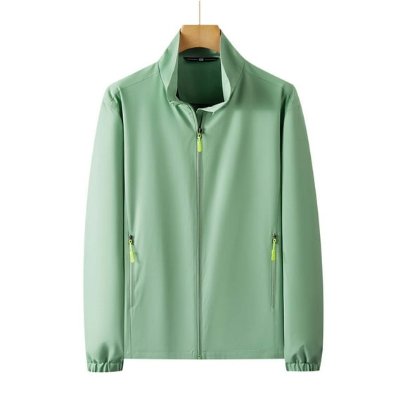 Mens Windbreaker Jackets Lightweight Zip Up Waterproof Jacket Stand Collar Hiking Cycling Windproof Sportswear with Zip Pockets