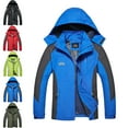 thumbnail image 1 of Mens Windbreaker Jackets Long Sleeved Pocket Zipper Color Blocked Stand Up Collar Detachable Hooded Outdoor Jacket Windbreaker Front-Zip Jacket Blue 3XL, 1 of 3