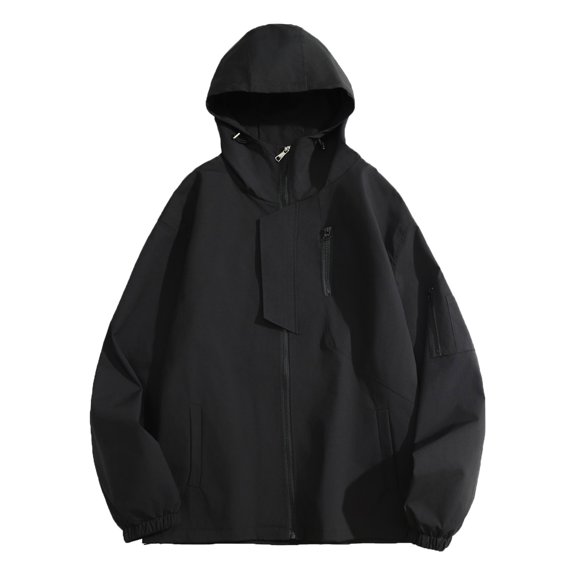 Mens Windbreaker Jackets Suit Hooded Coat Youth Outdoor Sports Wear Long Windbreaker Middle-aged Business Casual Jacket Black 3XL Windbreaker Jackets for Men