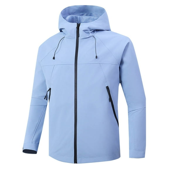 Mens Windbreaker Jackets Windbreaker Front-Zip Jacket Fashion Casual Solid Color Pockets Zipper Jacket Long Sleeve Hooded Casual Outwear Coat Blue S