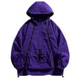 thumbnail image 1 of Mens Windbreaker Jackets Windbreaker Front-Zip Jacket Fashion Long Sleeves Hooded Solid Zipper Outdoor Workwear Trench Coat Purple XL, 1 of 6