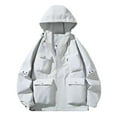 thumbnail image 1 of Mens Windbreaker Jackets Windbreaker Front-Zip Jacket Fashion Solid Color Outdoor Hiking Long Sleeve Hooded Casual Outwear Jackets White 2XL, 1 of 5