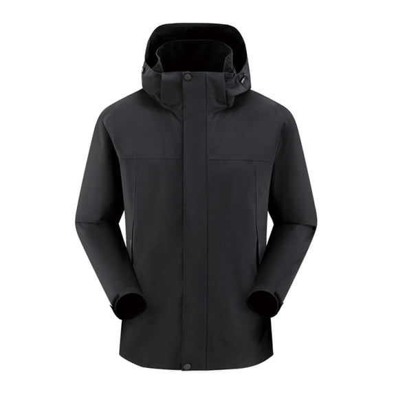 Mens Windbreaker Jackets Windbreaker Front-Zip Jacket Solid Color Outdoors Mountaineering Wearproof Warm Zipper Multi-pocket Coat Long Sleeve Jacket Black M