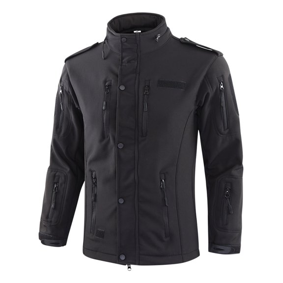 Mens Windbreaker Jackets Windbreaker Front-Zip Jacket Zipper Multi Pocket Stand Up Collar Solid Color Jacket Stormtrooper Jacket Black L