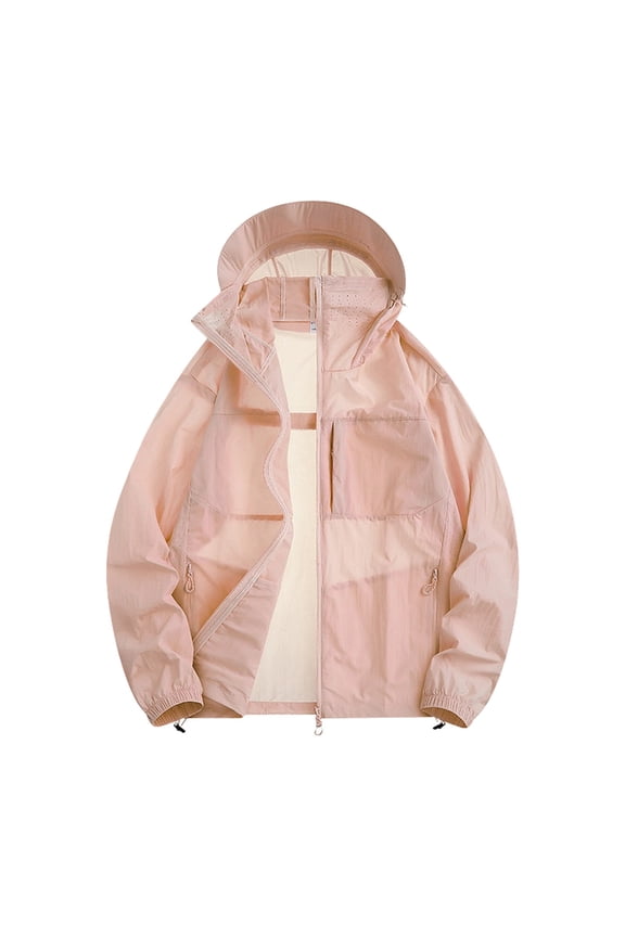 Mens Windbreaker - Lightweight Summer Adventure Clothing Mens Rain Jacket for Running Cycling Hiking with Hood Big and Tall Size XS-3XL Pink