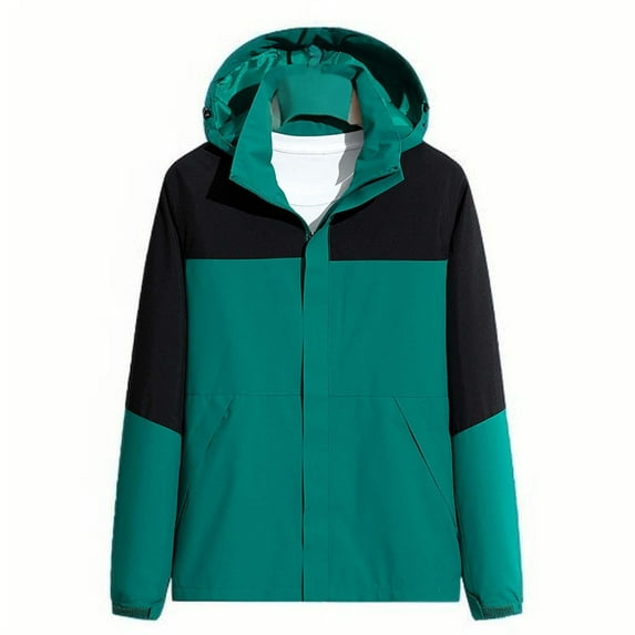 Mens Windbreaker Man Color Match Water Resistance Drawstring Pockets Hooded Outdoor Jacket Coat Zip Front Windbreaker Jacket Mint Green 2XL