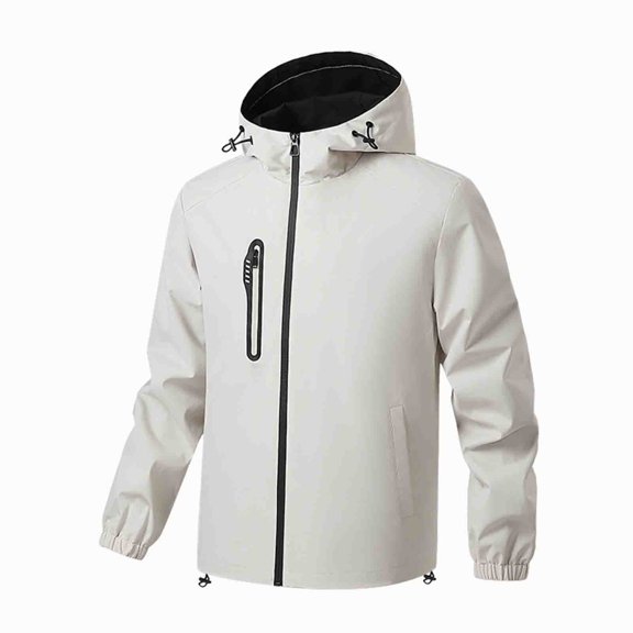Mens Windbreaker Multiple Pockets Solid Color Simplicity Fashion Hooded Couple Style Interchange Jacket Jacket Camp Loose Coat Zip Front Windbreaker Jacket Khaki 2XL