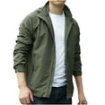 thumbnail image 1 of Mens Windbreaker Solid Color Outdoor Water Proofing Pocket Zipper Long Sleeved Detachable Hooded Jacket Zip Front Windbreaker Jacket Army Green L, 1 of 8