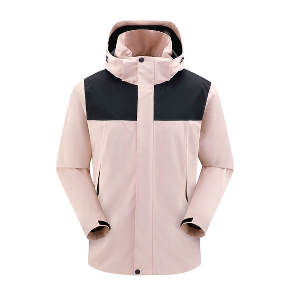 Mens Windbreaker Splice Solid Color Outdoors Mountaineering Wearproof Warm Zipper Multi-pocket Coat Long Sleeve Jacket Pink S Windbreakers for Men