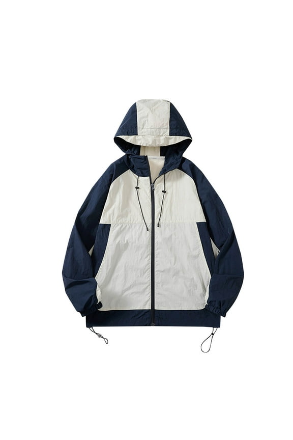 Mens Windbreaker Thin-dry Ventilate Color Contrast Splice Outdoor Jacket Coat Loose Fallow Sun-proof Clothing Blue M Windbreakers for Men