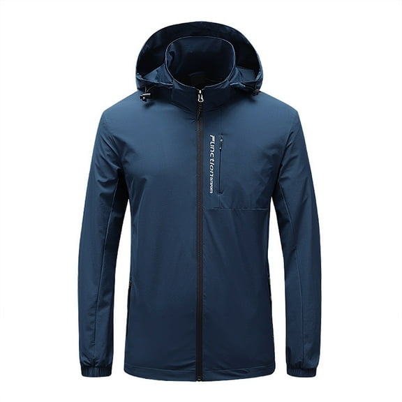 Mens Windbreaker Velvet ski Outdoor Sports Pocket Hooded Mountaineering Blue 2XL Windbreakers for Men