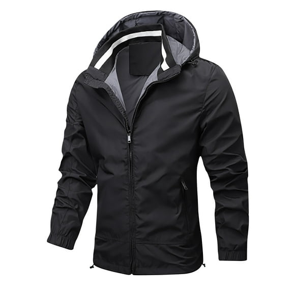 Mens Windbreaker Windproof Outdoor Breathable Hardshell Long Sleeved Hooded Casual Solid Coat Jacket Black S Windbreakers for Men