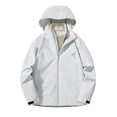 thumbnail image 1 of Mens Windbreaker Winter Casual Solid Hooded Zipper Pockets Long Sleeve Coat Jacket Light Blue 3XL Windbreakers for Men, 1 of 3