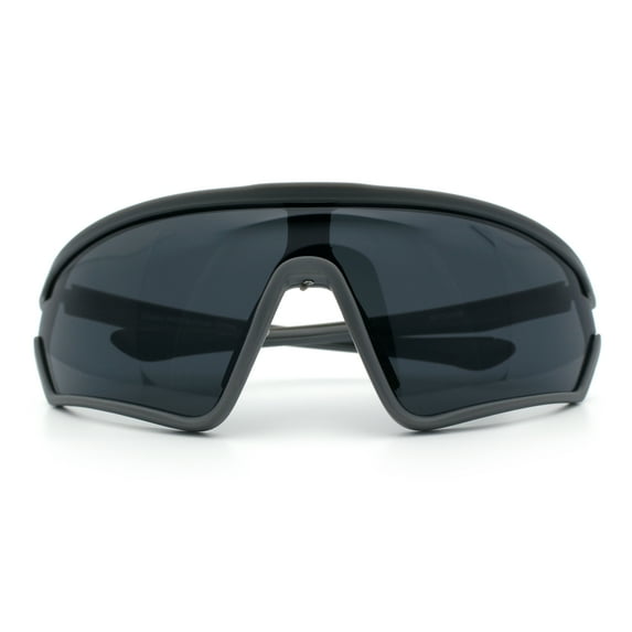Mens Windbreaker Wrap Around Curved Shield Lens Sport Plastic Sunglasses Grey - Black