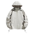 thumbnail image 1 of Mens Windbreaker Zip Front Windbreaker Jacket Casual Loose Fitting Long Sleeved Zippered Hooded Jacket Khaki 3XL, 1 of 6